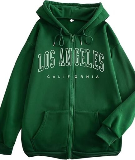 Los Angeles Green Hoodie with Hood Full Zipper