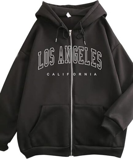 Los Angeles Black Hoodie with Hood Full Zipper